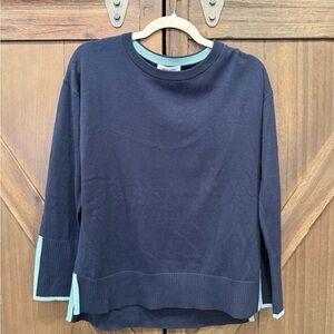 White Stuff Navy Cotton Crew Neck Sweater w/ Contrast Trim